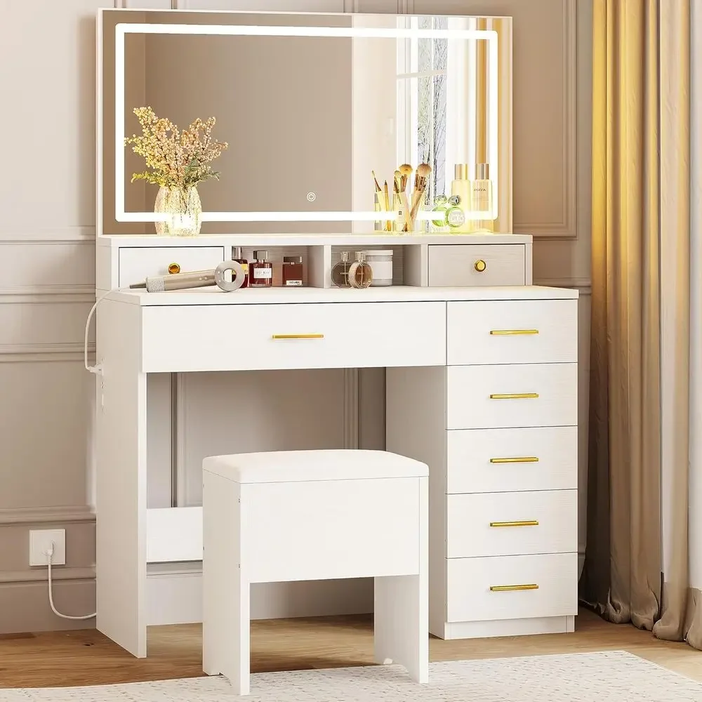 Dressing Table Vanity With Lighted Mirror - Coiffeuse avec 8 tiroirs et grand