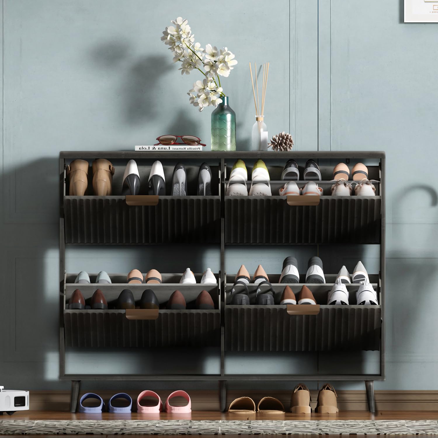 Shoe Rack Cabinet Narrow Entryway - Meuble de rangement pour chaussures, organisateur