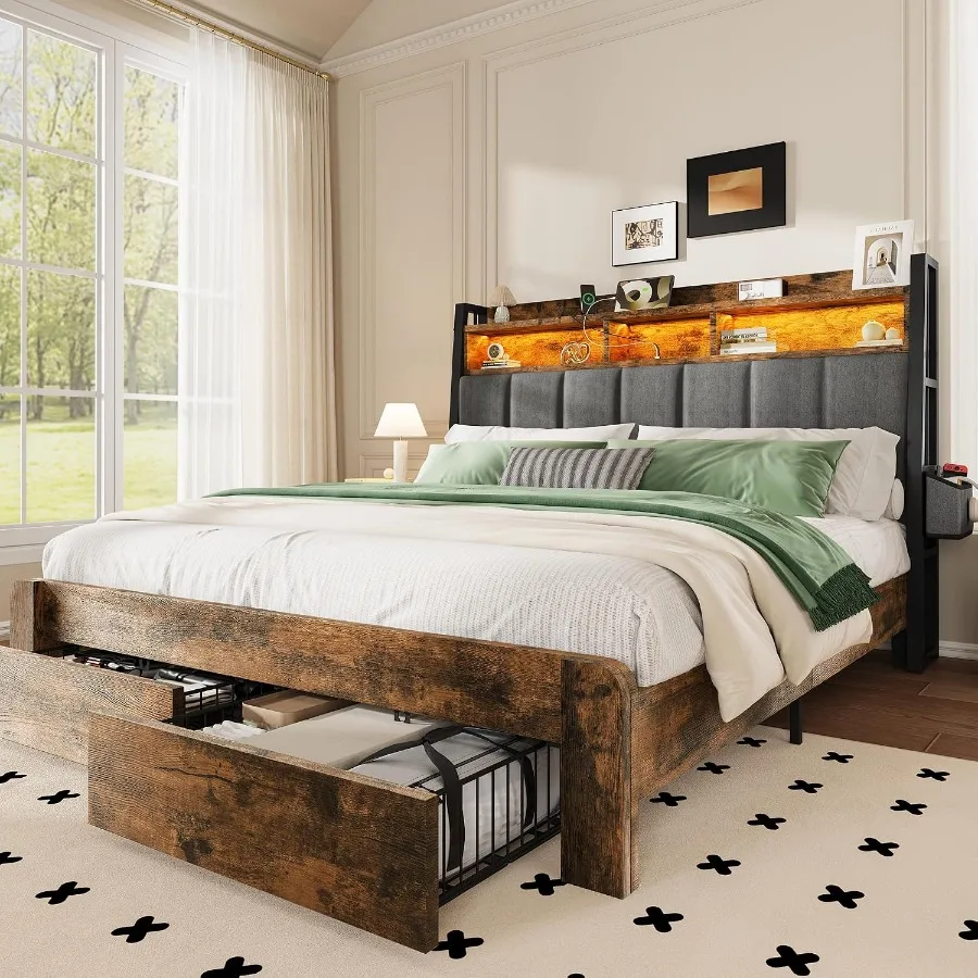 King Size Bed Frame With Storage Drawers - Cadre de lit King Size avec