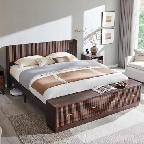 King Size Bed Frame With Storage Drawers - Cadre de lit King Size cannelé