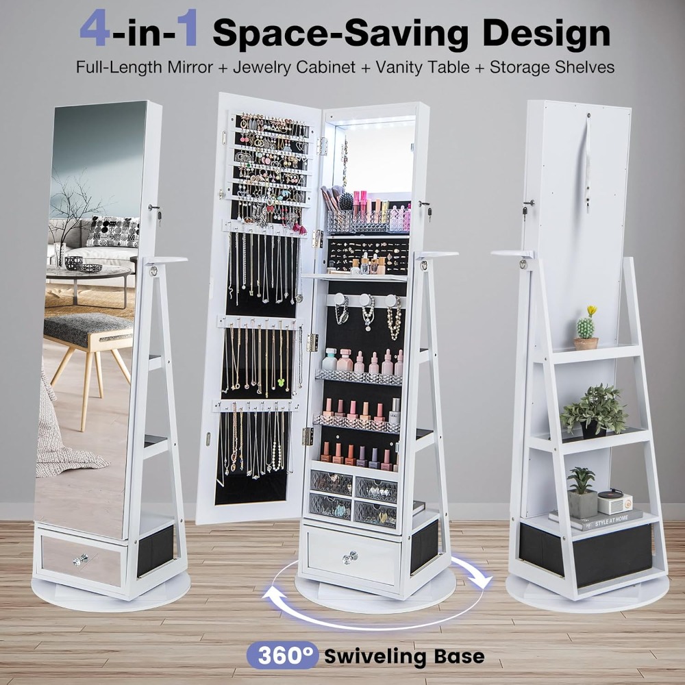 360 °   Armoire à bijoux pivot - Full Length Mirror Jewelry Armoire avis et prix