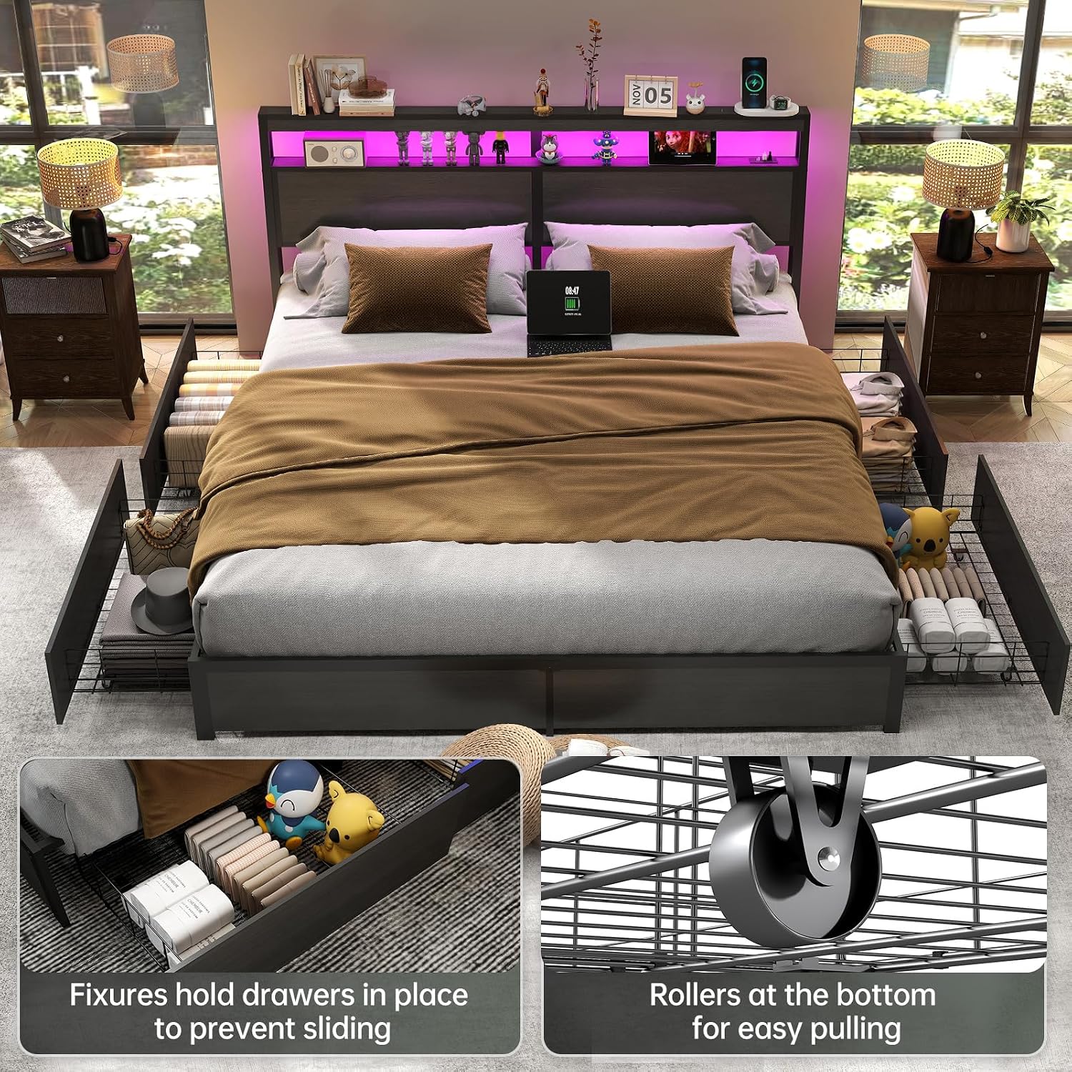 Cadre de lit King Size avec tê - King Size Bed Frame With Storage Drawers avis et prix