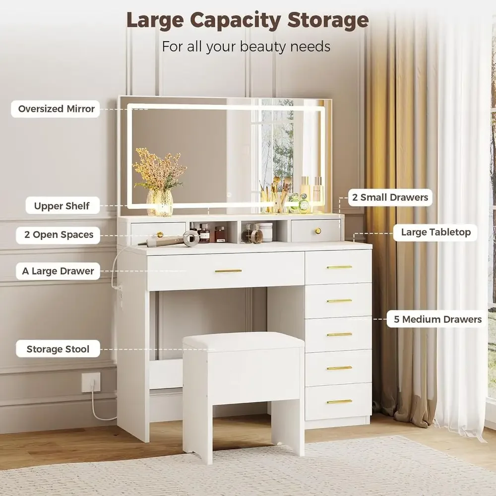 Coiffeuse avec 8 tiroirs et gr - Dressing Table Vanity With Lighted Mirror avis et prix