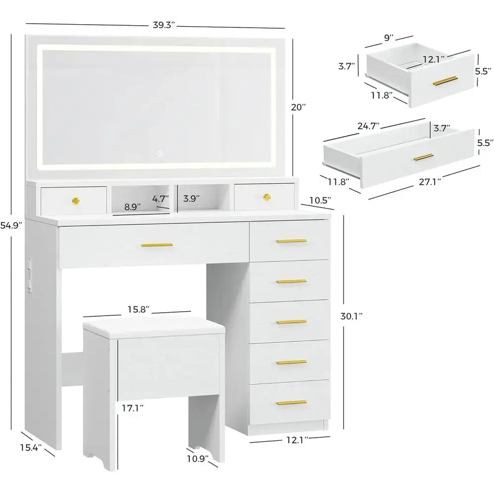 Coiffeuse avec 8 tiroirs et gr - Dressing Table Vanity With Lighted Mirror avis et prix