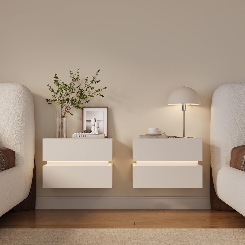 Ensemble de 2 tables de chevet - Floating Nightstand With Led Light avis et prix