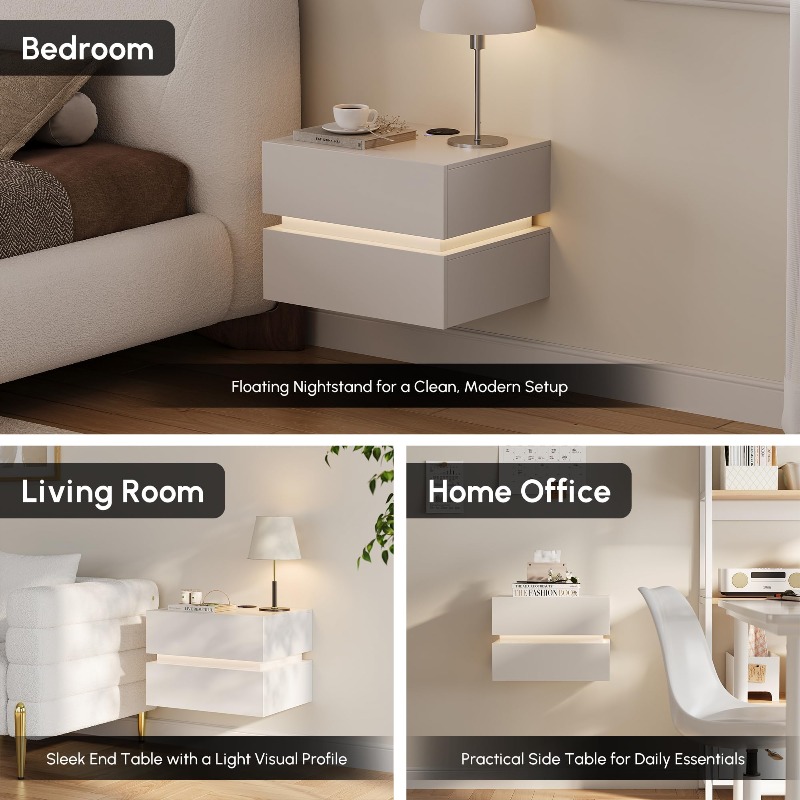 Ensemble de 2 tables de chevet - Floating Nightstand With Led Light avis et prix