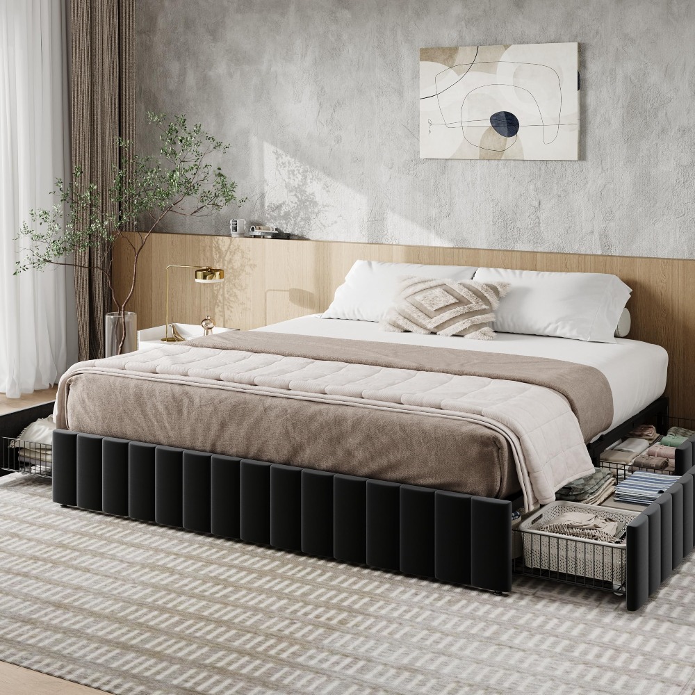 Cadre de lit plateforme King S - King Size Bed Frame With Storage Drawers avis et prix