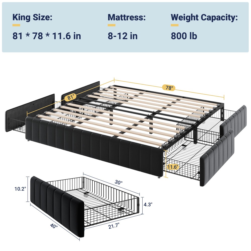 Cadre de lit plateforme King S - King Size Bed Frame With Storage Drawers avis et prix