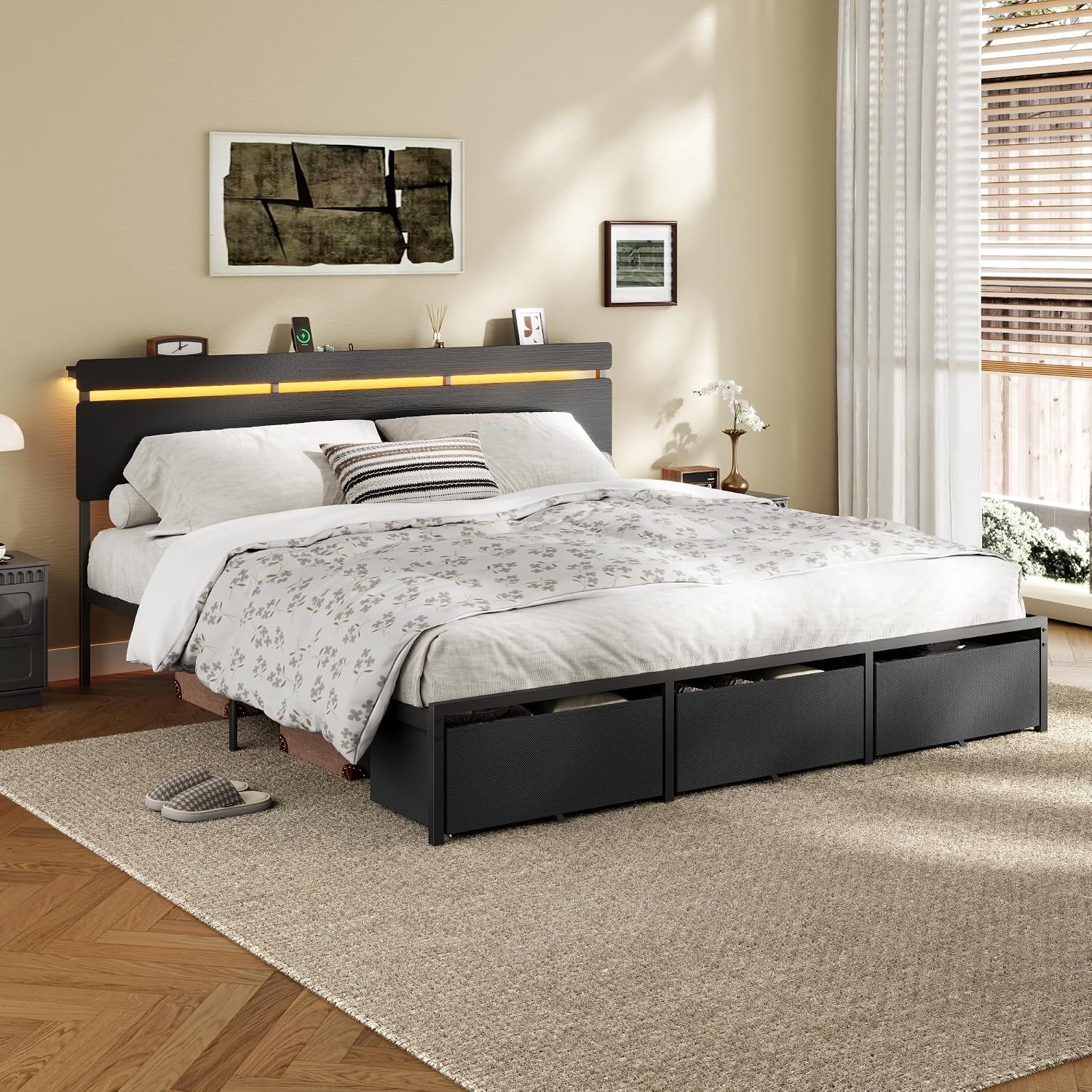 Cadre de lit King Size Foreste - King Size Bed Frame With Storage Drawers avis et prix
