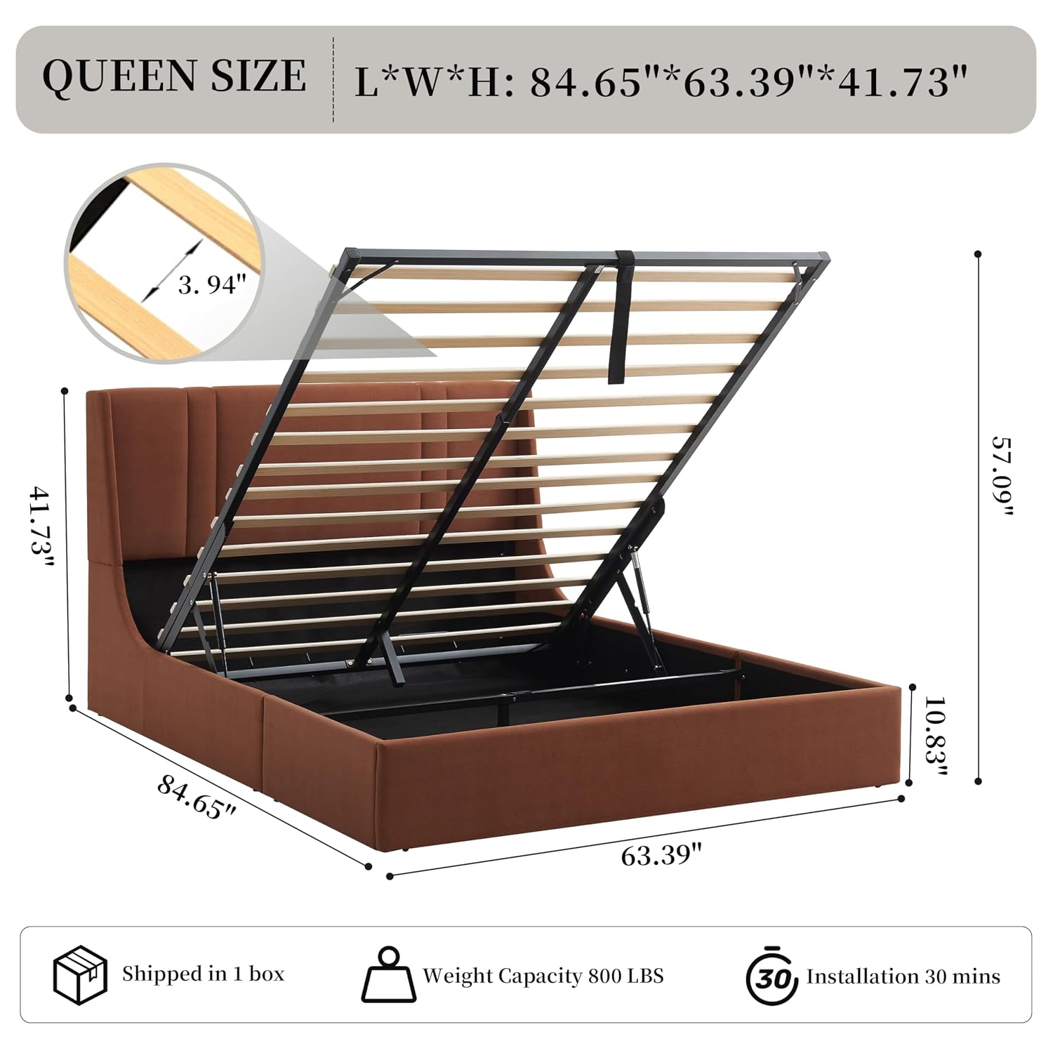 Cadre de lit avec rangement et - Gas Lift Storage Bed Hydraulic avis et prix