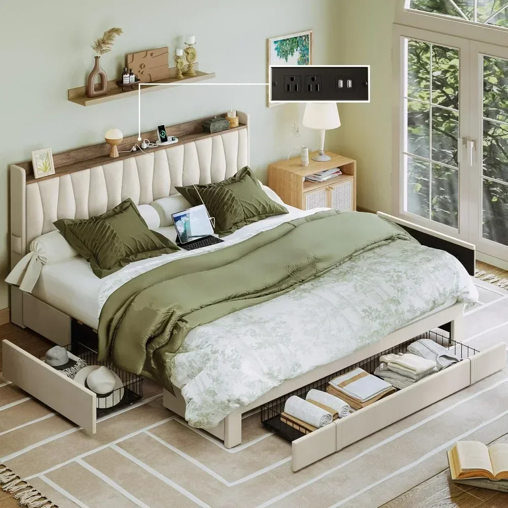 Cadre de lit King Size avec tê - King Size Bed Frame With Storage Drawers avis et prix
